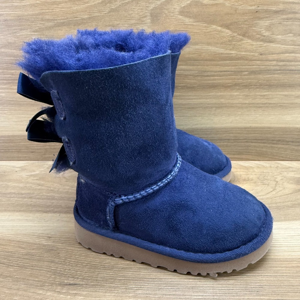UGG Toddler Girls 6 Navy Blue Bailey Bow Boots Shearling‎ Fur Lined
